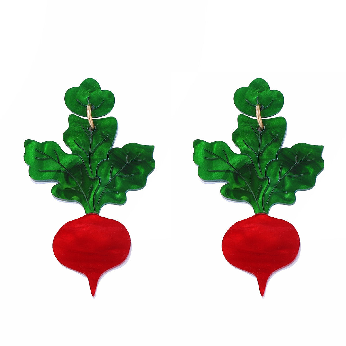 Unique Creative Acrylic Green Leaf & Radish Earrings - Minimalist and Versatile Jewelry Accessory for Women