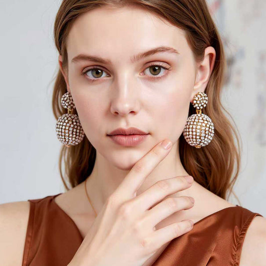 Stylish Geometric Sphere Design Shimmering Crystal Dangle Earrings for Women - Perfect for Christmas and Holiday Celebrations