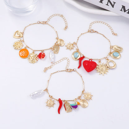 Elegant Layered Design Sunflower Geometry Pearl Pendant Bracelet for Women – Perfect for Adding a Touch of Luxe to Any Outfit