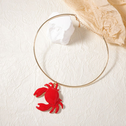Unique and Creative Ocean-Inspired Red Crab Pendant Necklace - Minimalist Casual Jewelry for Women