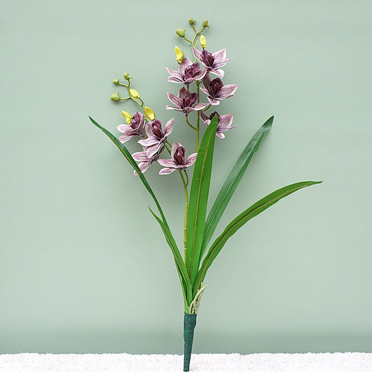 Elegant Orchid with Two Forked Leaves – Realistic Faux Flower for Home Décor, Weddings, and Event Decorations