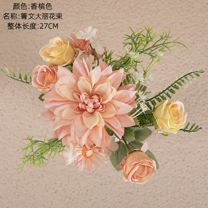 Stunning Artificial Dahlia Bouquet - Perfect Home Decor, Wedding Handheld Floral Arrangement, and Beautiful Faux Rose Wall Flowers - INSMW66793