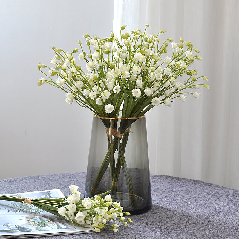 Elegant Lily of the Valley Faux Flower Bouquet - Hand-Tied Bellflower Decorative Arrangement for Home Décor, Fresh and Soft Aesthetic, Perfect for Weddings and Special Events