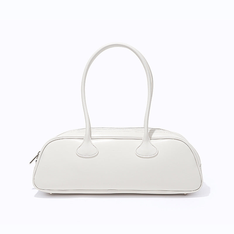 Chic Korean Style Vintage Bowling Bag Versatile Genuine Leather Shoulder and Underarm Bag with Spacious Capacity for Every Occasion