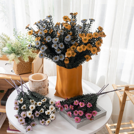 Stunning Solar-Powered PE Mini Daisy Artificial Flower Bouquet - Perfect for Home Decor, Wedding Celebrations, Aisle Markers, and Floral Walls | MW09912