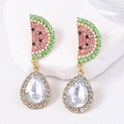 Stylish Minimalist Fruit-Inspired Alloy and Rhinestone Watermelon Slice Drop Earrings - Elegant, Versatile, and Perfect for Any Occasion