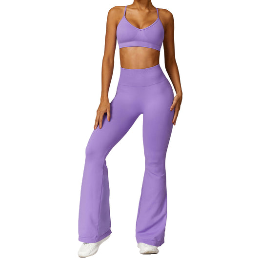 Seamless Sculpting Yoga Outfit Set for Women High Waisted Leggings and Flare Yoga Top for Comfort and Lift for Fitness and Casual Wear