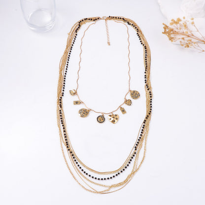 Chic Layered Beaded Chain Necklace with Geometric Pendant – Unique Luxury Design Ideal for Stacking and Everyday Wear