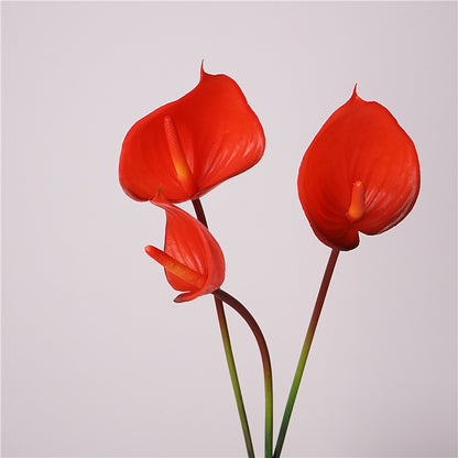 High-Quality Artificial Red Anthurium Flowers - Soft Rubber Candle Display for Stunning Model Home Decorations, Wedding Floral Arrangements, and Photography Props