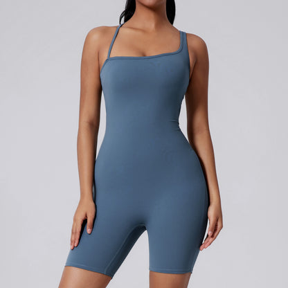 Asymmetric Back Yoga Bodysuit with Butt Lifting Features Hollow Out Dance and Workout One Piece Shorts