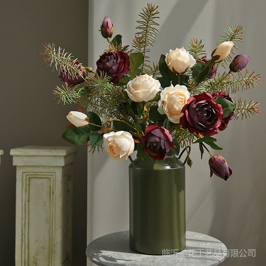 Stunning Vintage Autumn-Colored Artificial Rose Flowers for Living Room and Dining Table Decoration - Perfect for Nordic-Themed Rooms and Photography Props