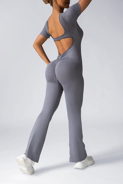 Seamless Yoga Jumpsuit with Bell Bottom Pants for Women 4 Colors V Back Design for Fitness and Workouts