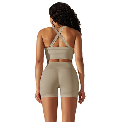 Seamless Yoga Set with Cross Back Supportive Sports Bra and High Waisted Sculpting Leggings for Comfort and Flexibility