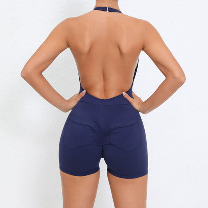 Chic Halter Neck Pocketed Yoga Bodysuit for Women Enhance Your Back and Curves with Supportive Fitness Wear