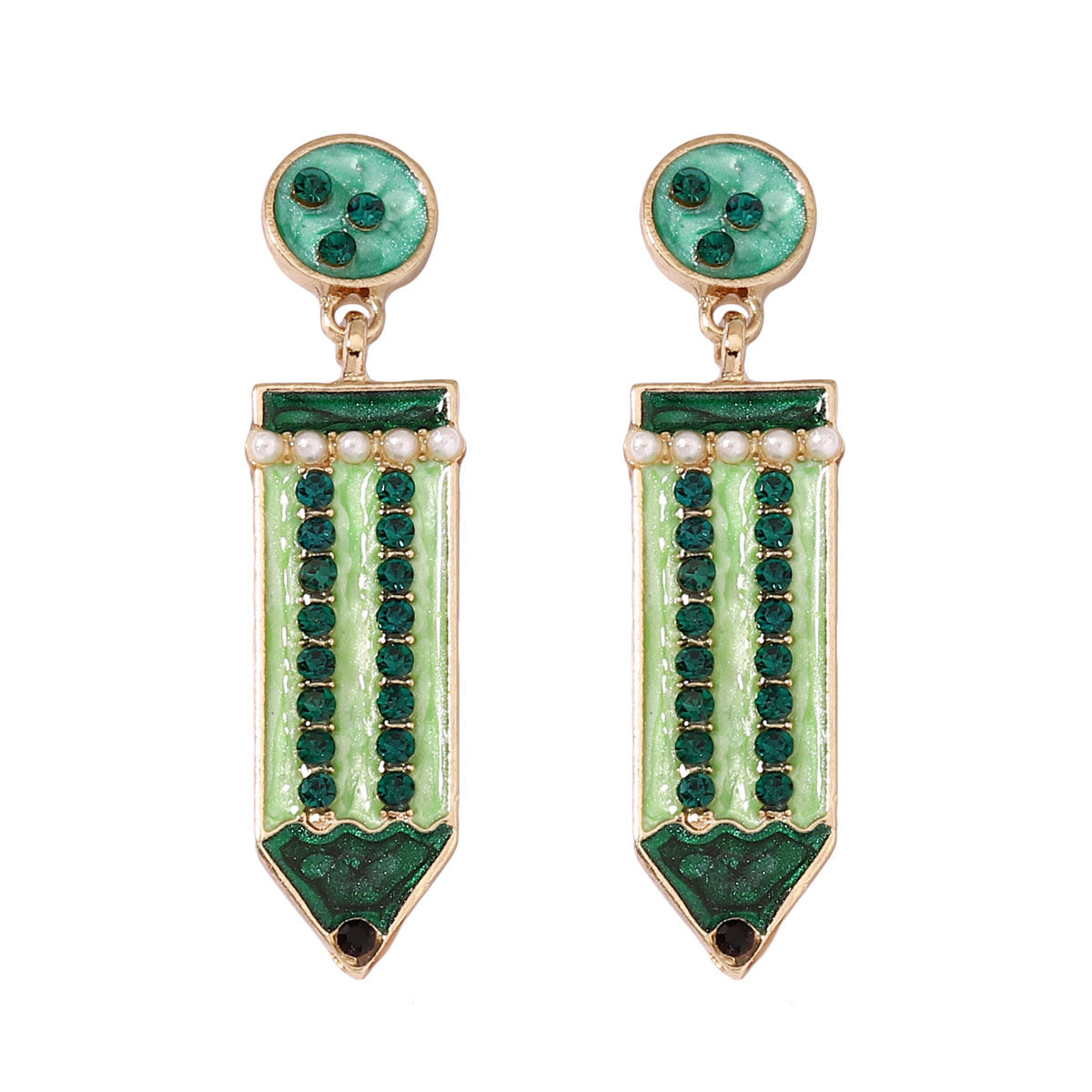 Cute Back-to-School Enamel Pencil Earrings with Rhinestones - Trendy Jewelry for Girls and Women - Perfect Accessory for School Spirit and Fashion