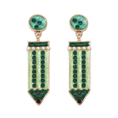Cute Back-to-School Enamel Pencil Earrings with Rhinestones - Trendy Jewelry for Girls and Women - Perfect Accessory for School Spirit and Fashion