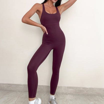 Women's Sleeveless High Elastic Yoga Jumpsuit Form Fitting Workout Set with Cut Out Back and Breathable Fabric for Comfort and Flexibility