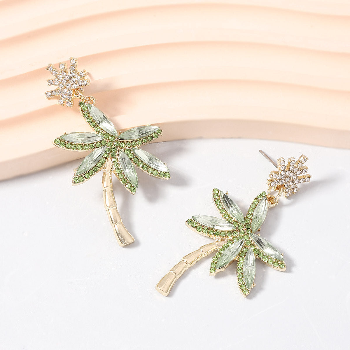 Stylish and Unique Colorful Rhinestone Palm Tree Earrings - Trendy Alloy Design for Effortless Versatility and Everyday Chic