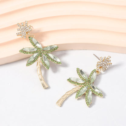 Stylish and Unique Colorful Rhinestone Palm Tree Earrings - Trendy Alloy Design for Effortless Versatility and Everyday Chic