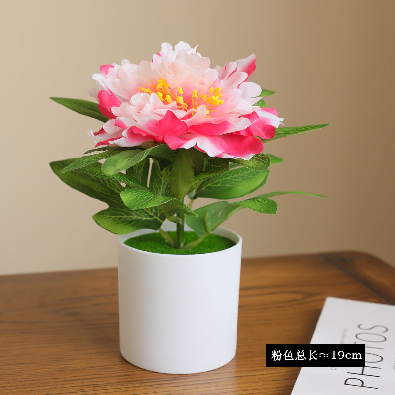 Realistic Faux Peony and Herbaceous Peony Potted Plant - Charming Home Décor for Dining Tables and Living Spaces, Lifelike Artificial Flower Arrangement