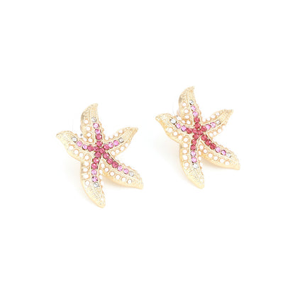 Creative and Adorable Starfish Design Earrings for Women - Eye-Catching Pearl and Sea Star Gemstone Studs with Unique Oversized Style