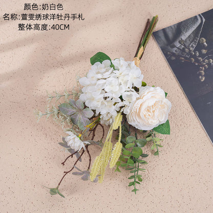 Exquisite Xuanwen Hydrangea Peony Hand-Tied Bouquet – Stunning Faux Flower Arrangement for Weddings, Home Decor, and Wall Hangings – CF01303