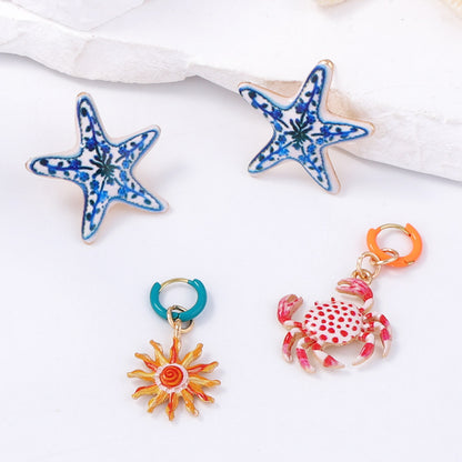 Chic and Artistic Drip Oil Design Alloy Starfish Crab Four-Piece Earring Set – Elegant and Versatile Accessories for Women