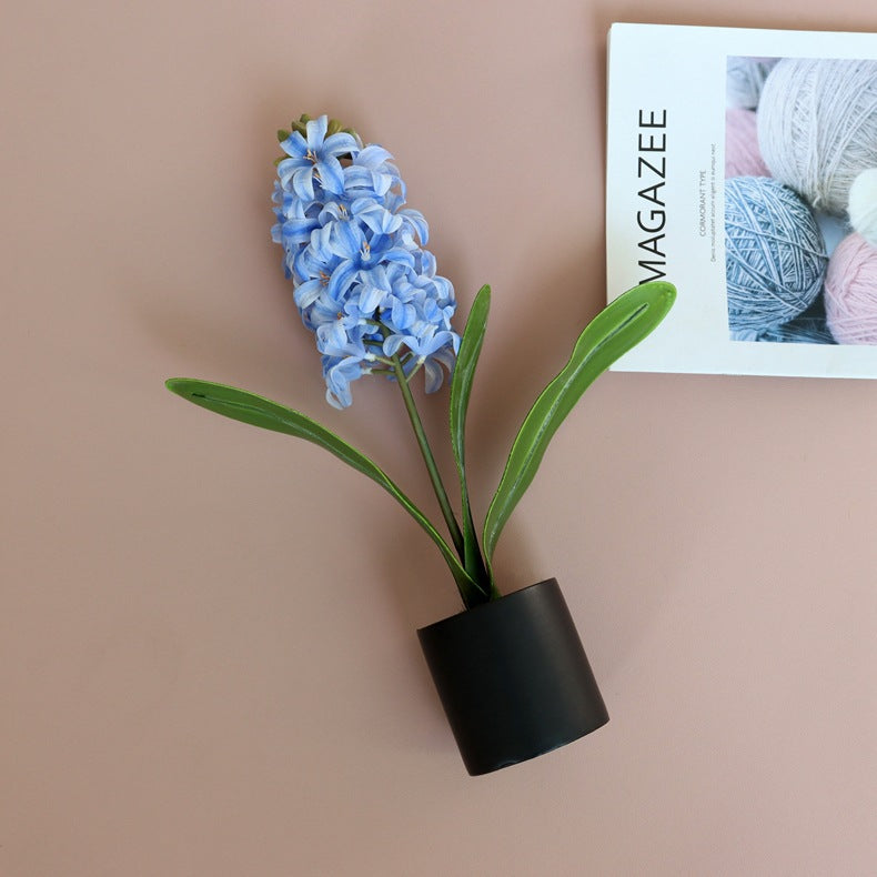 Realistic Hyacinth Potted Artificial Flower Decor - Perfect for Home and Office Display, Beautifully Crafted Faux Floral Arrangement for Table Centerpieces