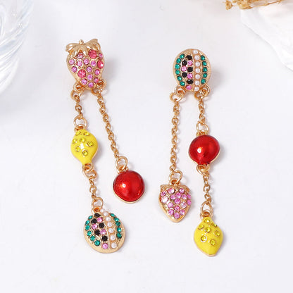 Exaggerated Cute Fruit Series Earrings with Dazzling Rhinestones – Playful Watermelon & Lemon Tassel Design for Women