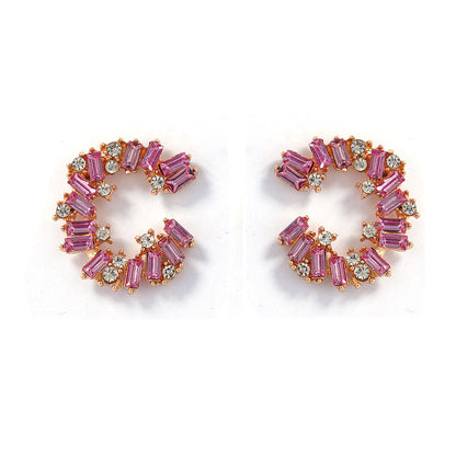 Chic Luxury Geometric Full-Diamond Sunflower Circle Stud Earrings for Women - Versatile Everyday Wear and Perfect for the Office
