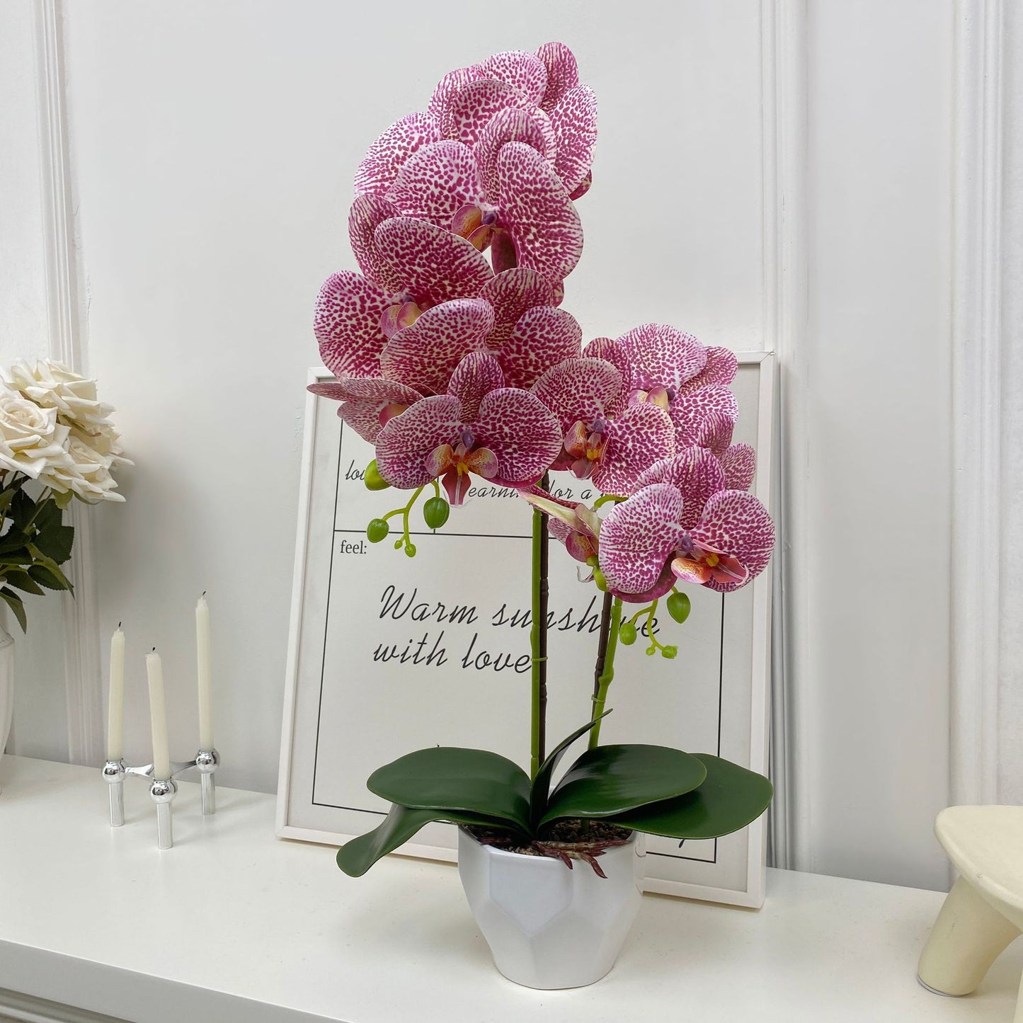 Realistic 3D Printed Orchid Planter Set with Vase – Stunning Artificial Flower Decor for Elegant Home Interiors