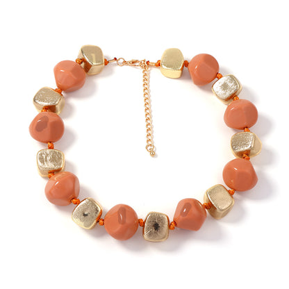 Stylish Minimalist Multi-Layered Geometric Resin Bead Necklace in Vibrant Colors – Perfect for Everyday Wear and Versatile Layering