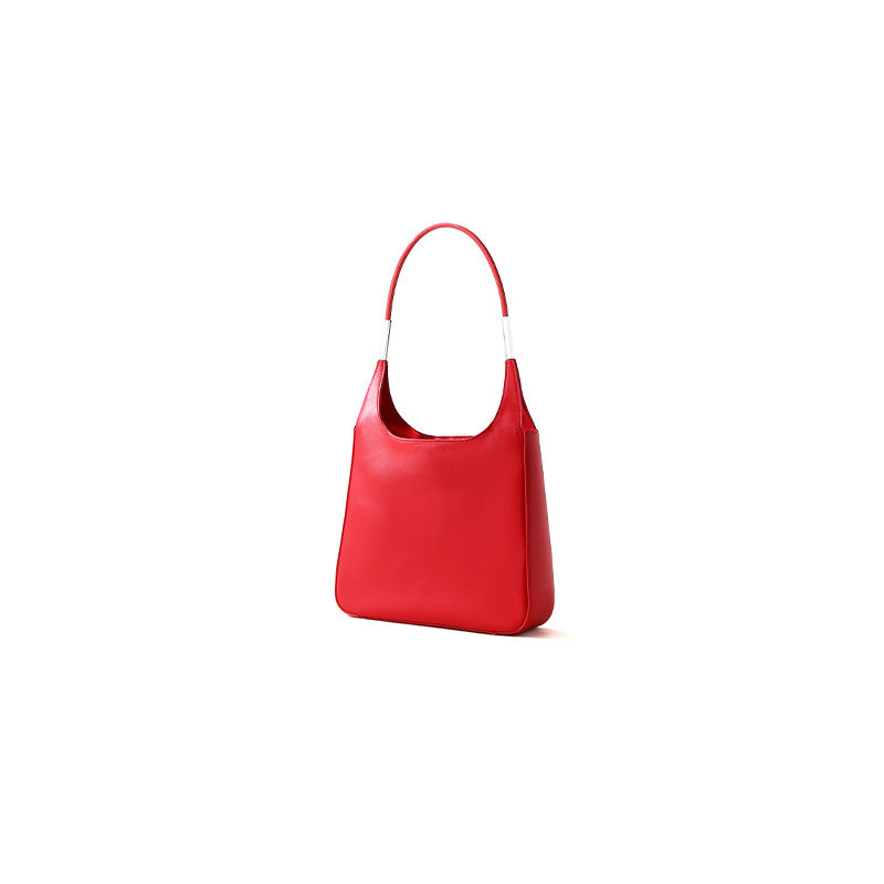 Genuine Leather Underarm Bag for Spring Fashionable Women's Tote with Unique Design Versatile Solid Colored Shoulder Bag