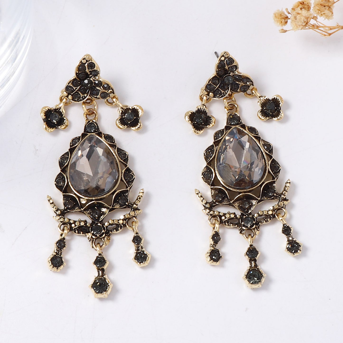 Elegant Bohemian Luxe Alloy Full-Crystal  Pendant Earrings - Vintage Court Style Jewelry for Women