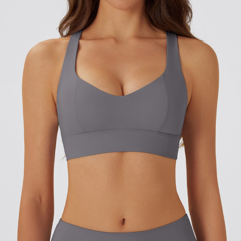 Hollow Out Back Sports Bra for Women with Removable Padding Supportive Shockproof and for Gym Workouts