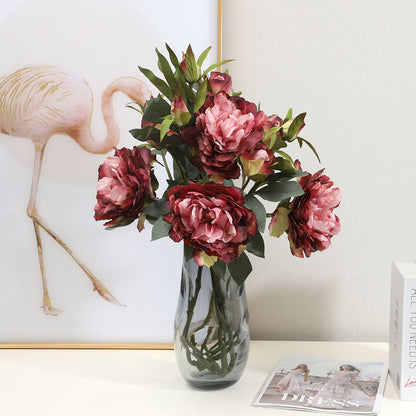 Elegant 3-Head Artificial Peony Flower Bouquet for Autumn Home Decor - Perfect for Living Room, Dining Table Centerpieces, and Floral Arrangements