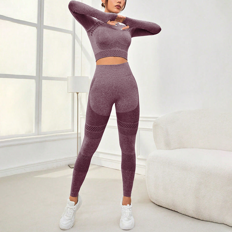 6 Color Seamless Quick Dry Long Sleeve and Leggings Women's Fitness Set Ideal for Outdoor Sports Yoga and Boosting Your Peachy Figure