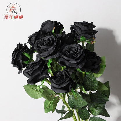 Lifelike Black Rose Artificial Flower for Home Decor - Perfect for Dark Aesthetic Photography Props and Elegant Floral Arrangements