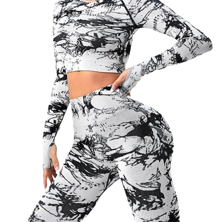 Women's High Waisted Tie Dye Yoga Set Sculpting Yoga Pants and Tops for Active Wear for Fitness Running and Outdoor Workouts