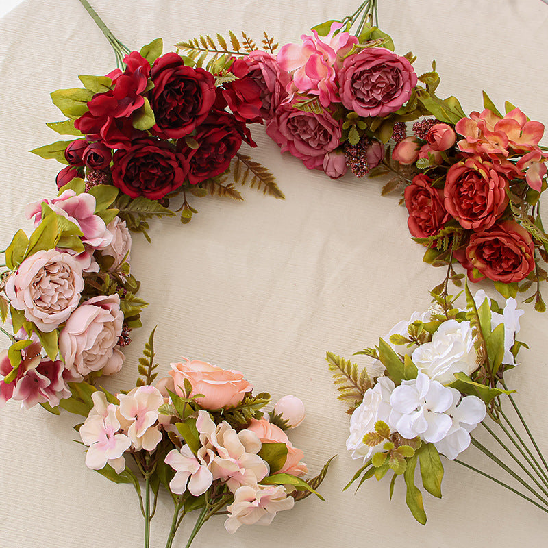 Stunning Faux Floral Arrangement: Elegant Peony, Hydrangea, and Rose Bouquet for Home Décor, Wedding Decorations, Dining Table Centerpiece, and Photography Props