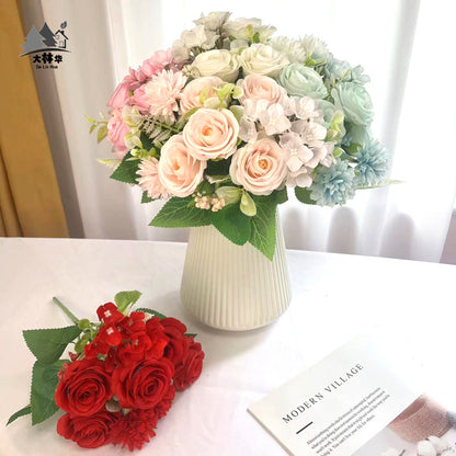 Realistic Faux Rose Plant - Stunning Hydrangea Decor for Home and Wedding Celebrations