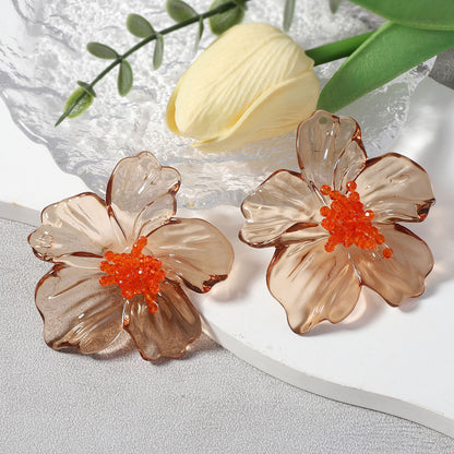 Exaggerated Personality Acrylic Transparent Flower Stud Earrings - Versatile Style for Chic Street Photography and Everyday Elegance