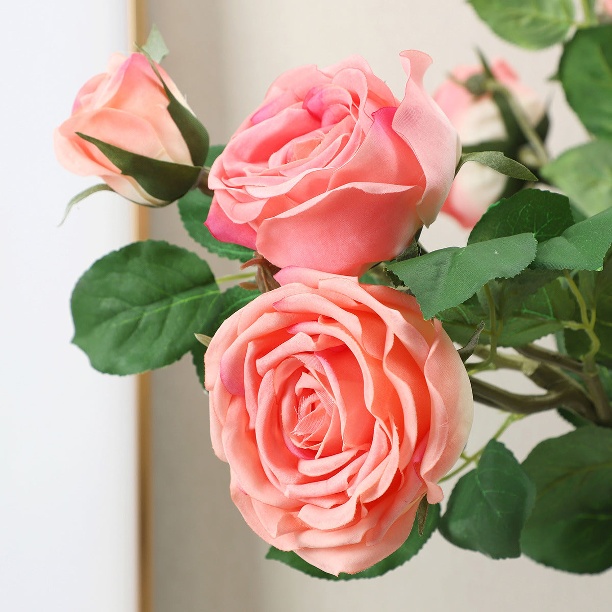 Lifelike 3-Head Moisturizing Sweetheart Faux Rose Flowers | Elegant Home and Living Room Decor | Perfect Artificial Plant Pots for Lasting Beauty