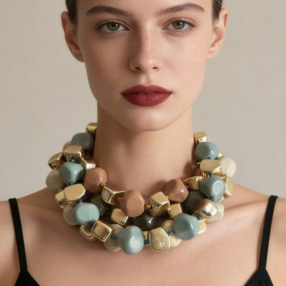 Stylish Minimalist Multi-Layered Geometric Resin Bead Necklace in Vibrant Colors – Perfect for Everyday Wear and Versatile Layering