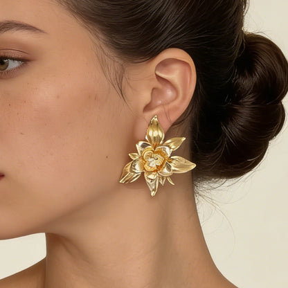 Chic Oversized 3D Floral Earrings - Versatile Statement Jewelry for Women, Perfect for Work and Everyday Elegance