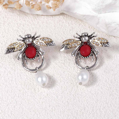 Stylish Vintage-Inspired Insect Water Drop Faux Pearl & Micro Pave Zircon Animal Earrings – Exquisite High-End Design for Women