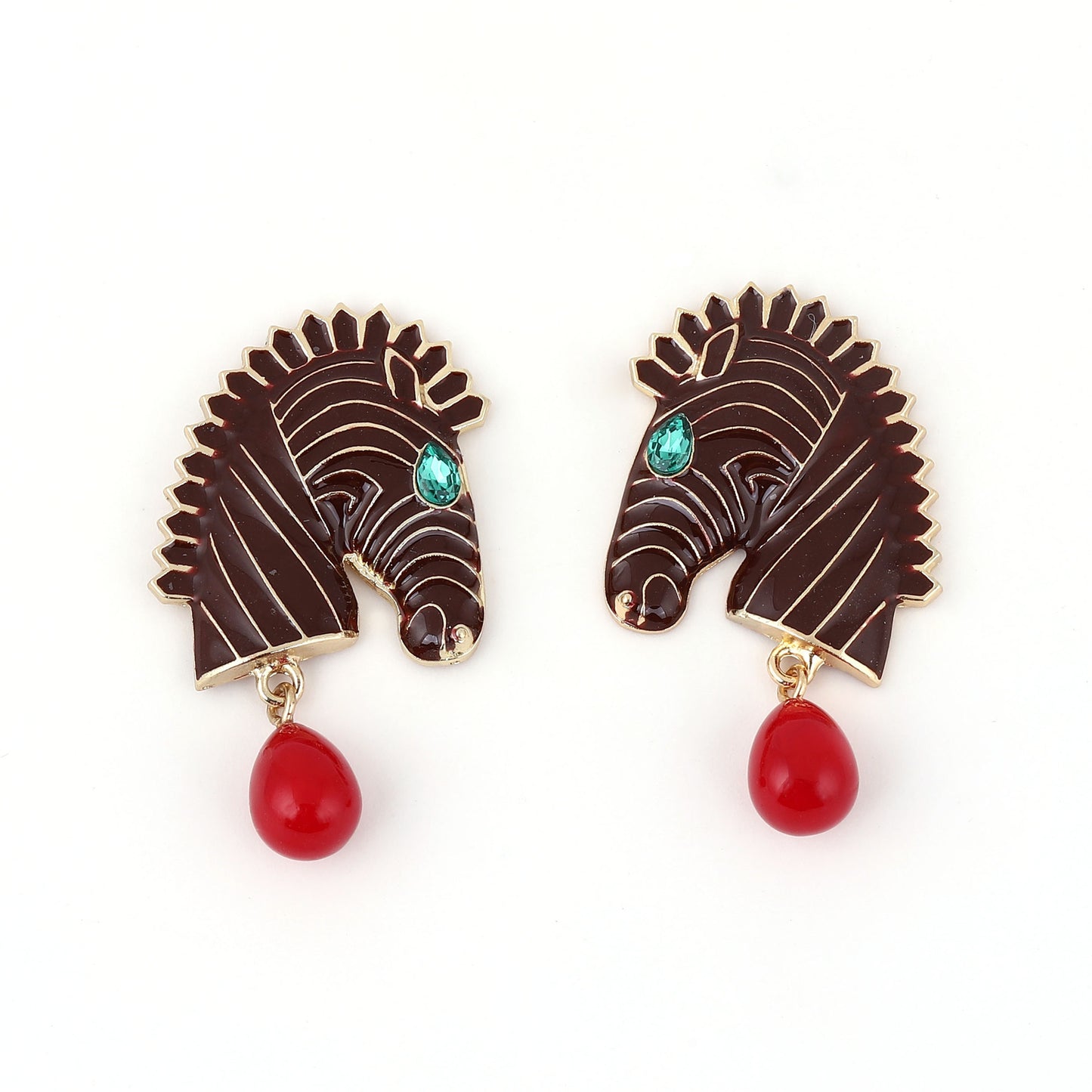 Trendy and Unique Horse Head Alloy Drop Earrings with Striped Design – Perfect for Animal Lovers and Fashion Enthusiasts!