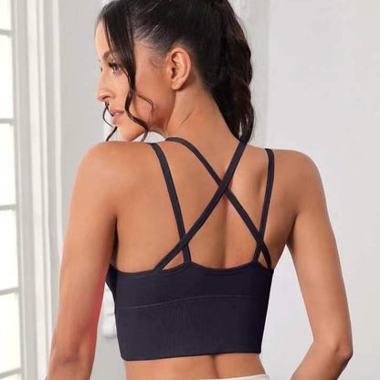 Seamless Crossback Sports Bra for Women Nylon Yoga Tank Top for Outdoor Running Shockproof Fitness and Comfortable Support