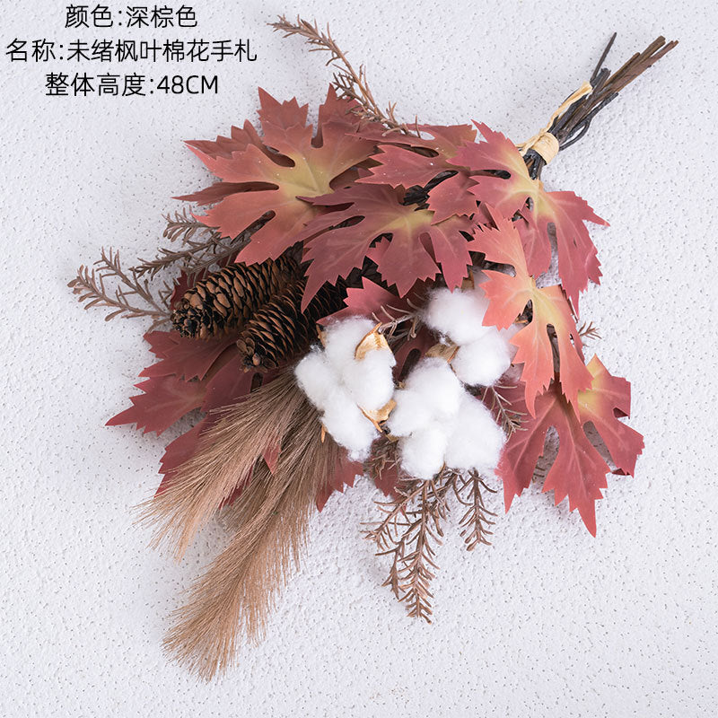 Stunning Artificial Maple Leaf Cotton Handheld Flower Bouquet - Perfect for Weddings, Home Decor, and Wall Art CF01199