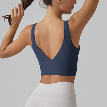 Yoga Bra with Fixed Integrated Cup and V Back Design High Support Sports Tank for Intense Workouts and Fitness